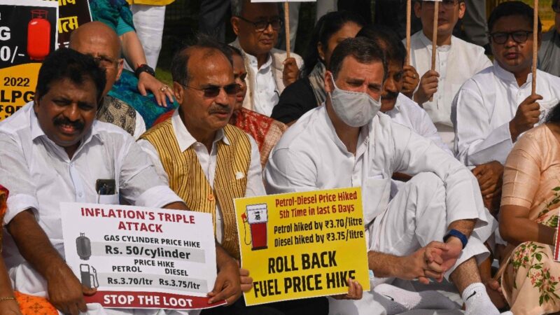 Rahul Gandhi protest over fuel price hike. Image : AFP
